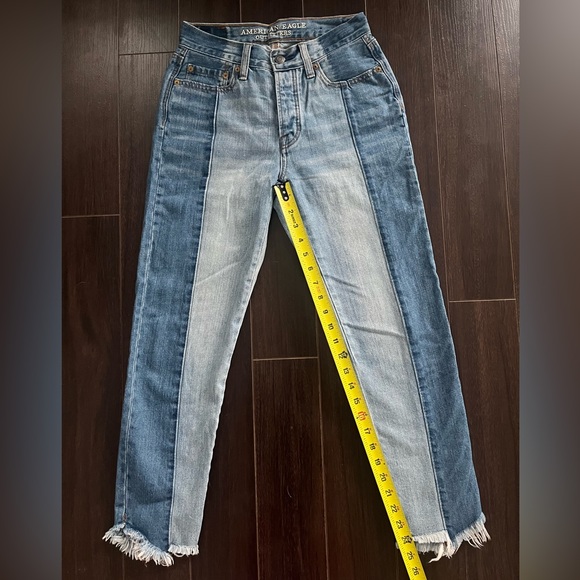 AMERICAN EAGLE Vintage Hi-Rise two-tone Jeans Button fly Chewed hem Rigid denim - Picture 6 of 8